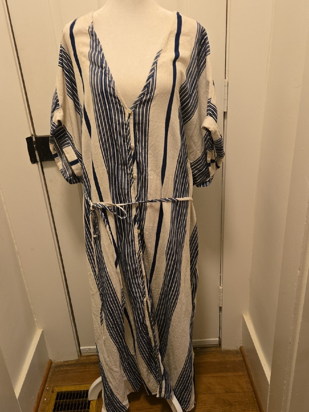 H&M Striped V-Neck Maxi Dress in Navy and White Cotton